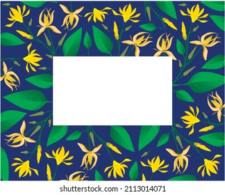 Beautiful Flower, Illustration Frame of Yellow Champaka or Magnolia Champaca Flowers with Green Leaves on Tree Branches.
