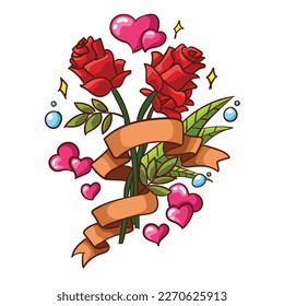 beautiful flower illustration with heart and ribbon