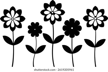 Colección de Elementos de diseño florales elegantes de la Ilustración vectorial de la silueta aislada floral hermosa