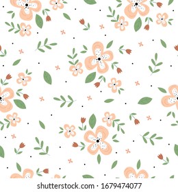 Beautiful flower and leaf background. Motifs scattered random seamless vector pattern Design ideas used for fashion printing, textiles, wrapping paper White background