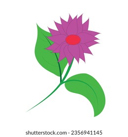 beautiful flower with leaf decorative icon on white background