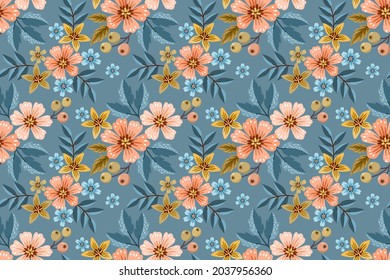 Hermoso diseño de flores y hojas sin fisuras.