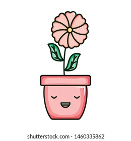 beautiful flower with leafs in ceramic pot kawaii character