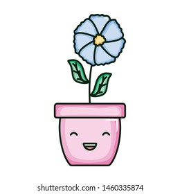 beautiful flower with leafs in ceramic pot kawaii character