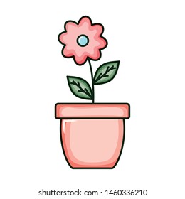 beautiful flower with leafs in ceramic pot