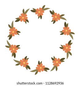 beautiful flower and leafs circular frame