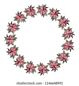 beautiful flower and leafs circular frame