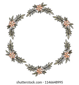 beautiful flower and leafs circular frame