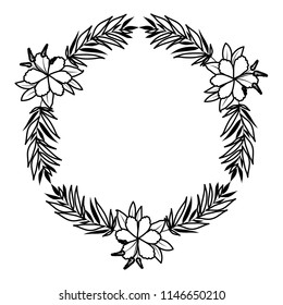 beautiful flower and leafs circular frame