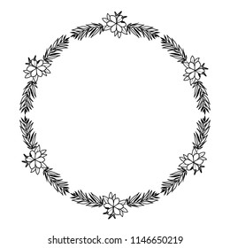 beautiful flower and leafs circular frame