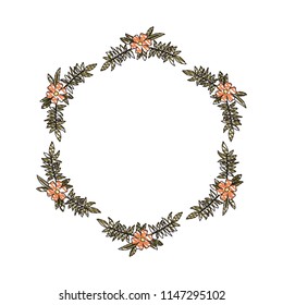beautiful flower and leafs circular frame