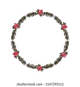 beautiful flower and leafs circular frame