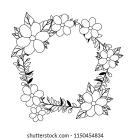 beautiful flower and leafs circular frame