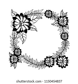 beautiful flower and leafs circular frame