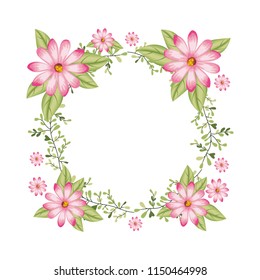 beautiful flower and leafs circular frame