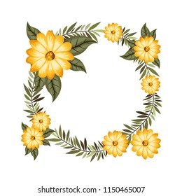 beautiful flower and leafs circular frame