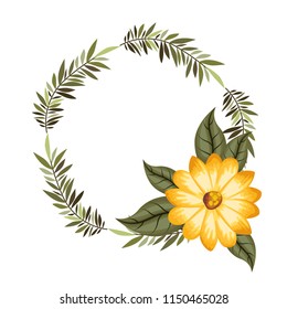 beautiful flower and leafs circular frame