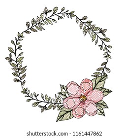 beautiful flower and leafs circular frame