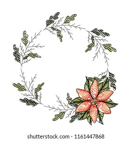 beautiful flower and leafs circular frame