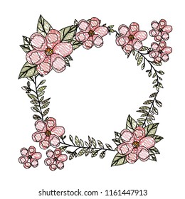 beautiful flower and leafs circular frame