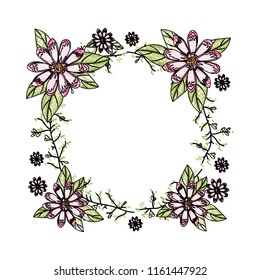 beautiful flower and leafs circular frame