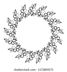 beautiful flower and leafs circular frame
