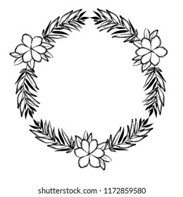 beautiful flower and leafs circular frame