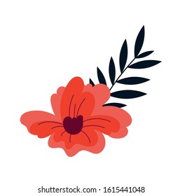 beautiful flower and leafs garden decorative icon vector illustration design