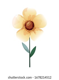 beautiful flower with leafs garden decorative icon vector illustration design