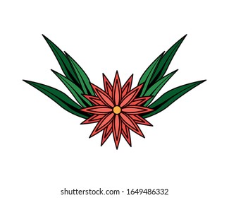 beautiful flower with leafs garden vector illustration design