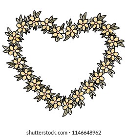 beautiful flower and leafs heart shaped frame
