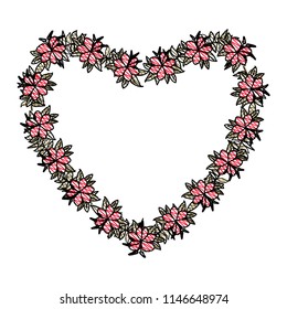 beautiful flower and leafs heart shaped frame