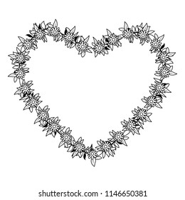 beautiful flower and leafs heart shaped frame