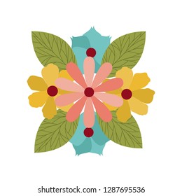 beautiful flower with leafs isolated icon