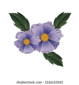 beautiful flower with leafs isolated icon vector illustration design