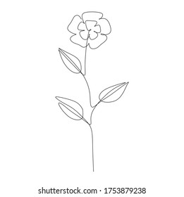 A beautiful flower with leaves. Continuous one line drawing vector illustration