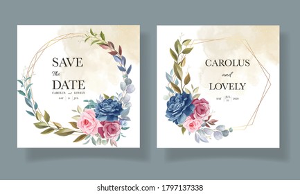 Beautiful flower and leaves invitation card set