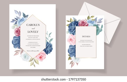 Beautiful flower and leaves invitation card set