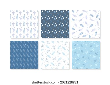 Beautiful flower and leaves seamless pattern collection set