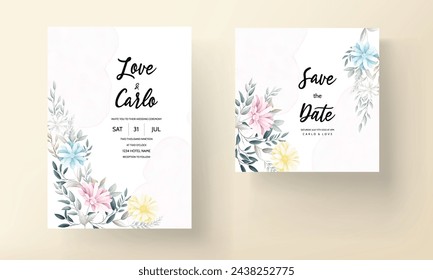beautiful flower and leaves wedding invitastion card