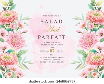 beautiful flower and leaves wedding invitation card template