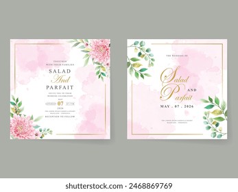 beautiful flower and leaves wedding invitation card template