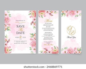 beautiful flower and leaves wedding invitation card template