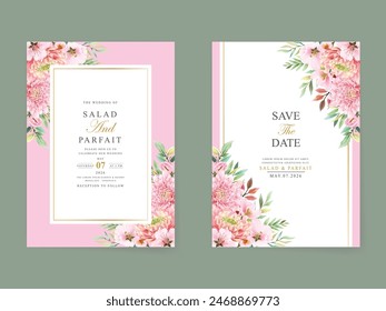 beautiful flower and leaves wedding invitation card template