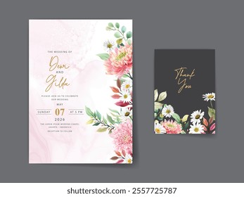 beautiful flower and leaves wedding invitation card template