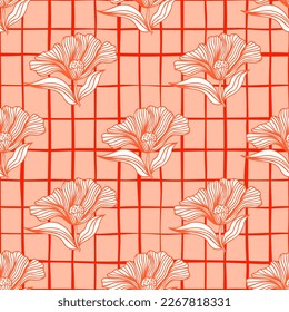 Hermosa línea de flores adorno de patrón impecable. Fondo interminable del contorno vintage floral. Estilo retro. Diseño para tela, impresión textil, envoltura, cubierta. Ilustración del vector