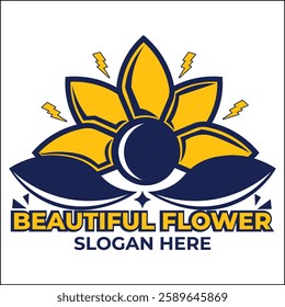 beautiful flower logo illustration vector design with blooming flowers in yellow and blue colors. suitable for logos, icons, posters, advertisements, banners, companies, t-shirt designs, stickers, web