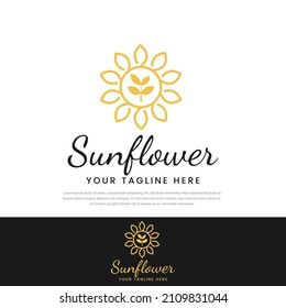 Beautiful flower logo in the shape of a sun in line art, symbol, icon, template