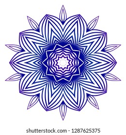 Beautiful Flower Mandala in blue, purple gradient color. Printable package decorative elements. Oriental, mystic, pattern. Vector illustration