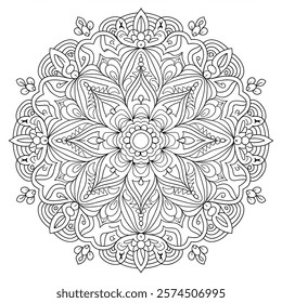 Beautiful flower mandala round shape, coloring page